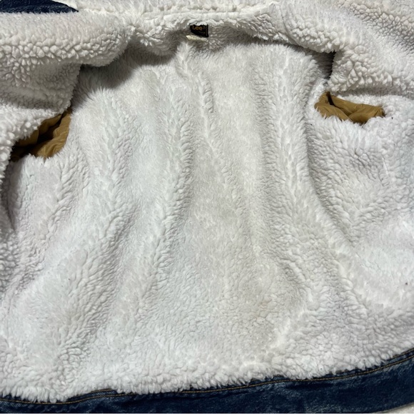 VINTAGE Lee Jacket Mens L Dark Acid Wash Sherpa Lined Trucker Denim Made In USA - Picture 5 of 8